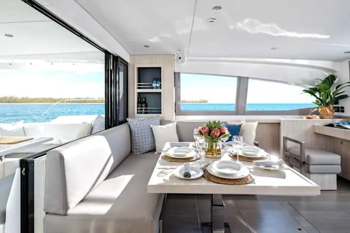 Interior dining table with seating setup