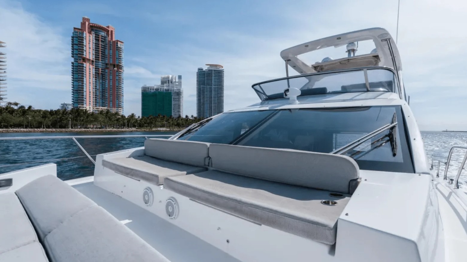 50′ Azimut yacht docked bow close-up