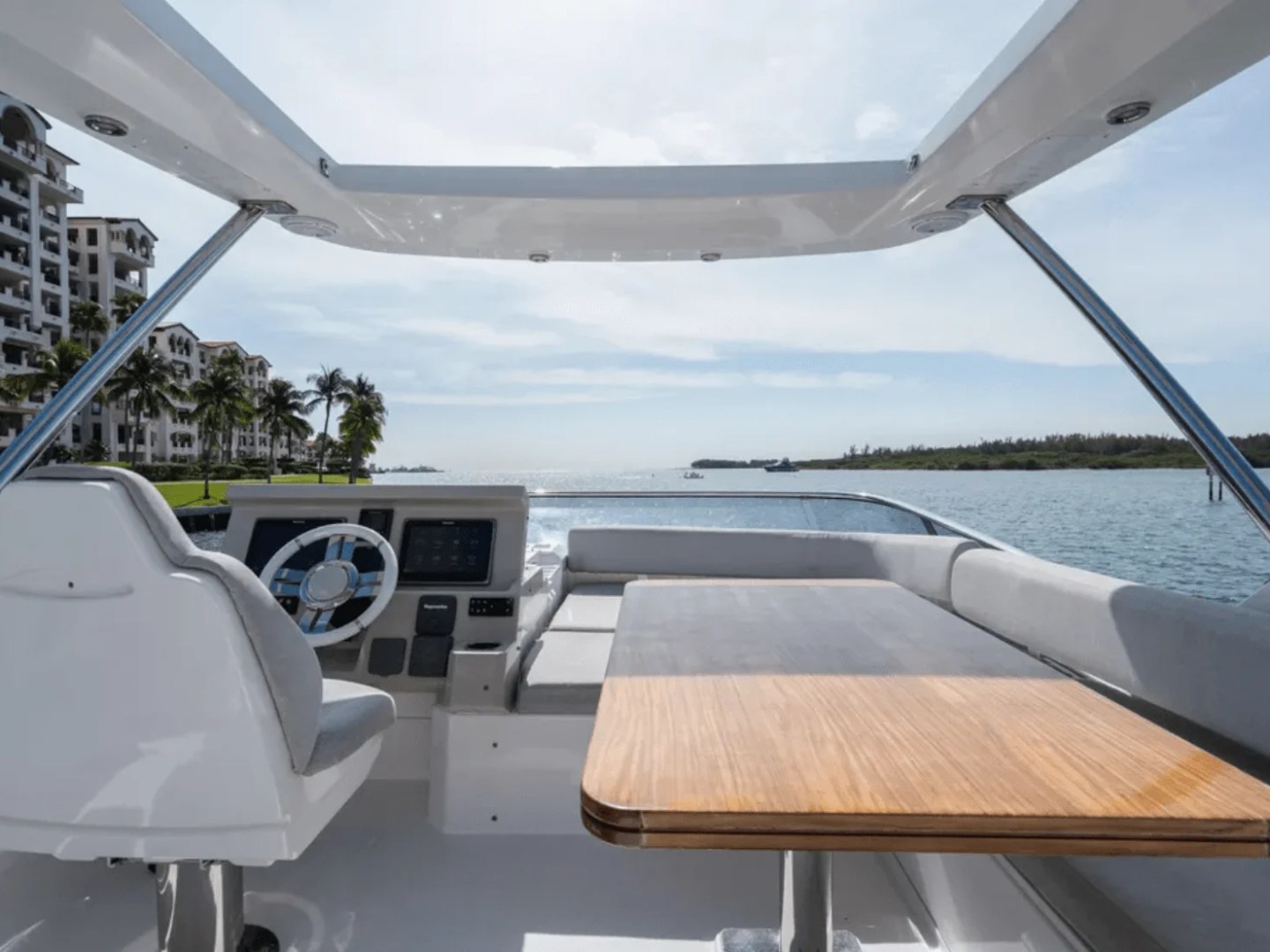 50' Azimut yacht exterior helm on flybridge in Miami Beach