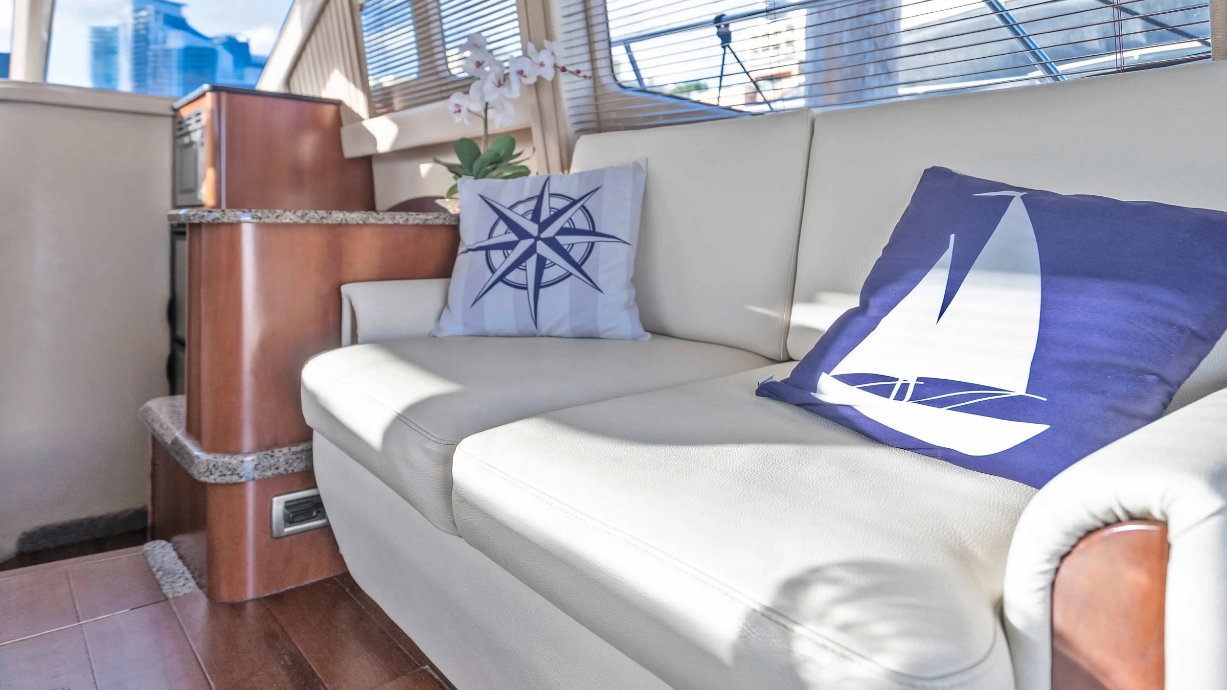 Climate control panel inside cabin on 50′ Sea Ray Miami