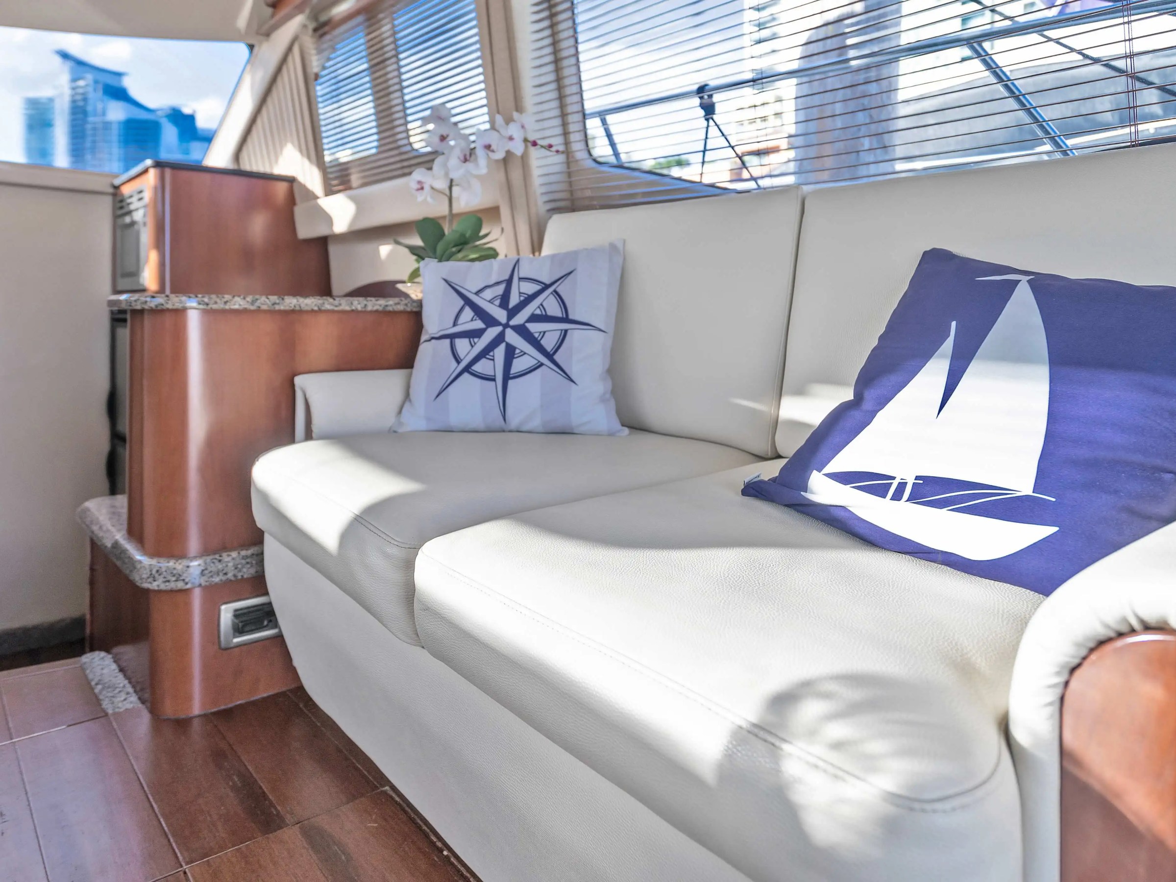 Climate control panel inside cabin on 50′ Sea Ray Miami