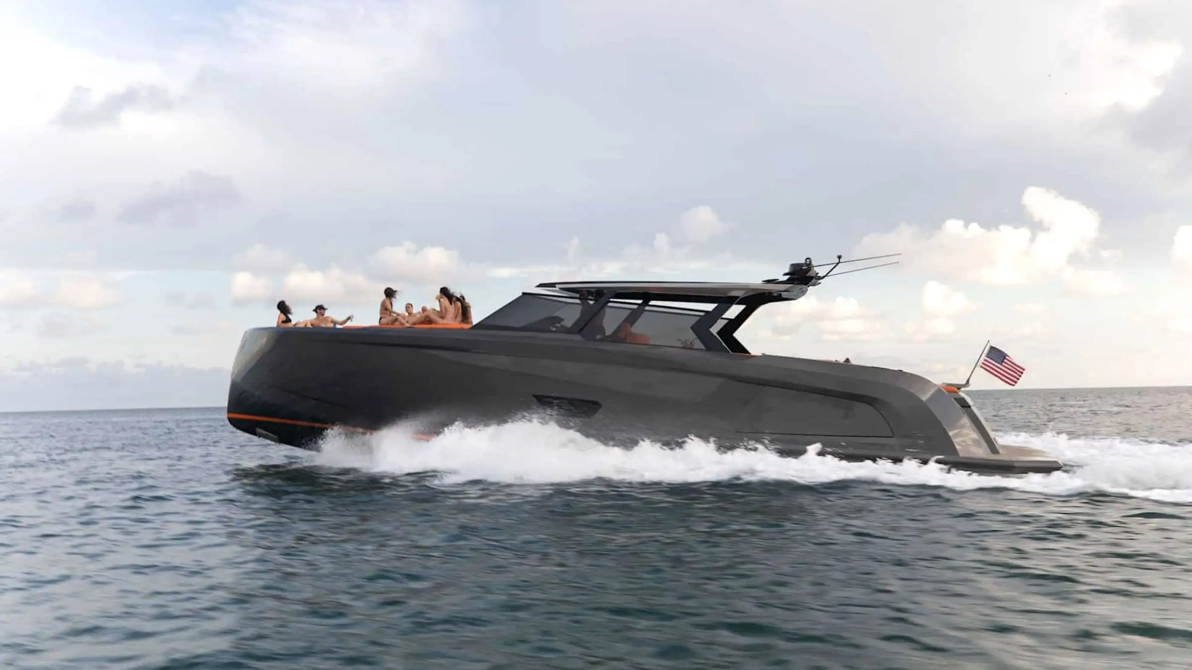 58′ Vanquish yacht cruising wake trail