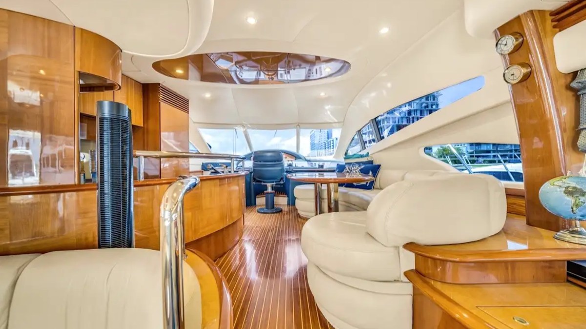 Dining + lounge combined view on 70′ Azimut Miami