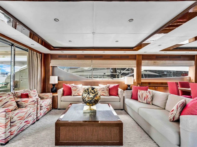 88' Princess yacht charter luxury salon seating Miami Beach
