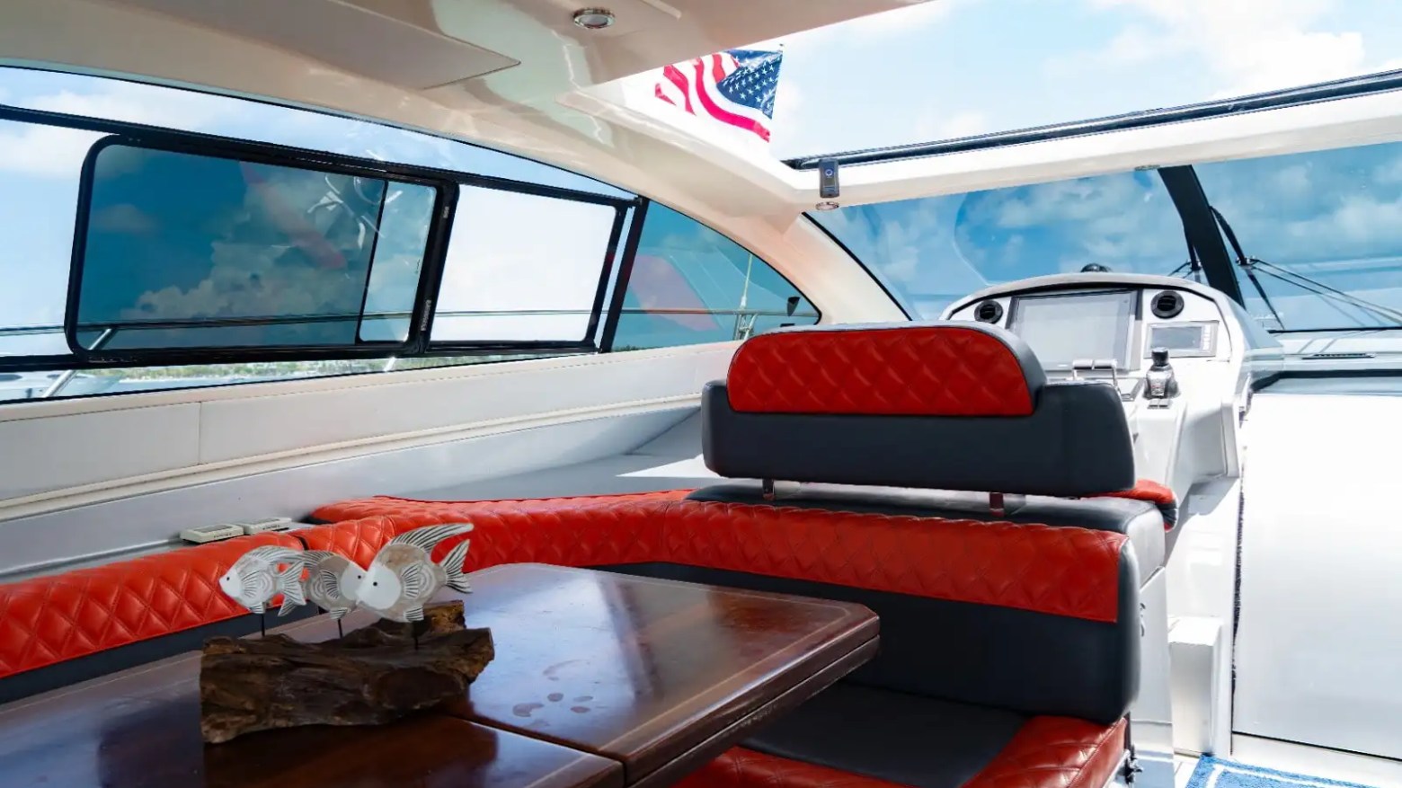 Dining area close-up inside 64′ Atlantis Miami