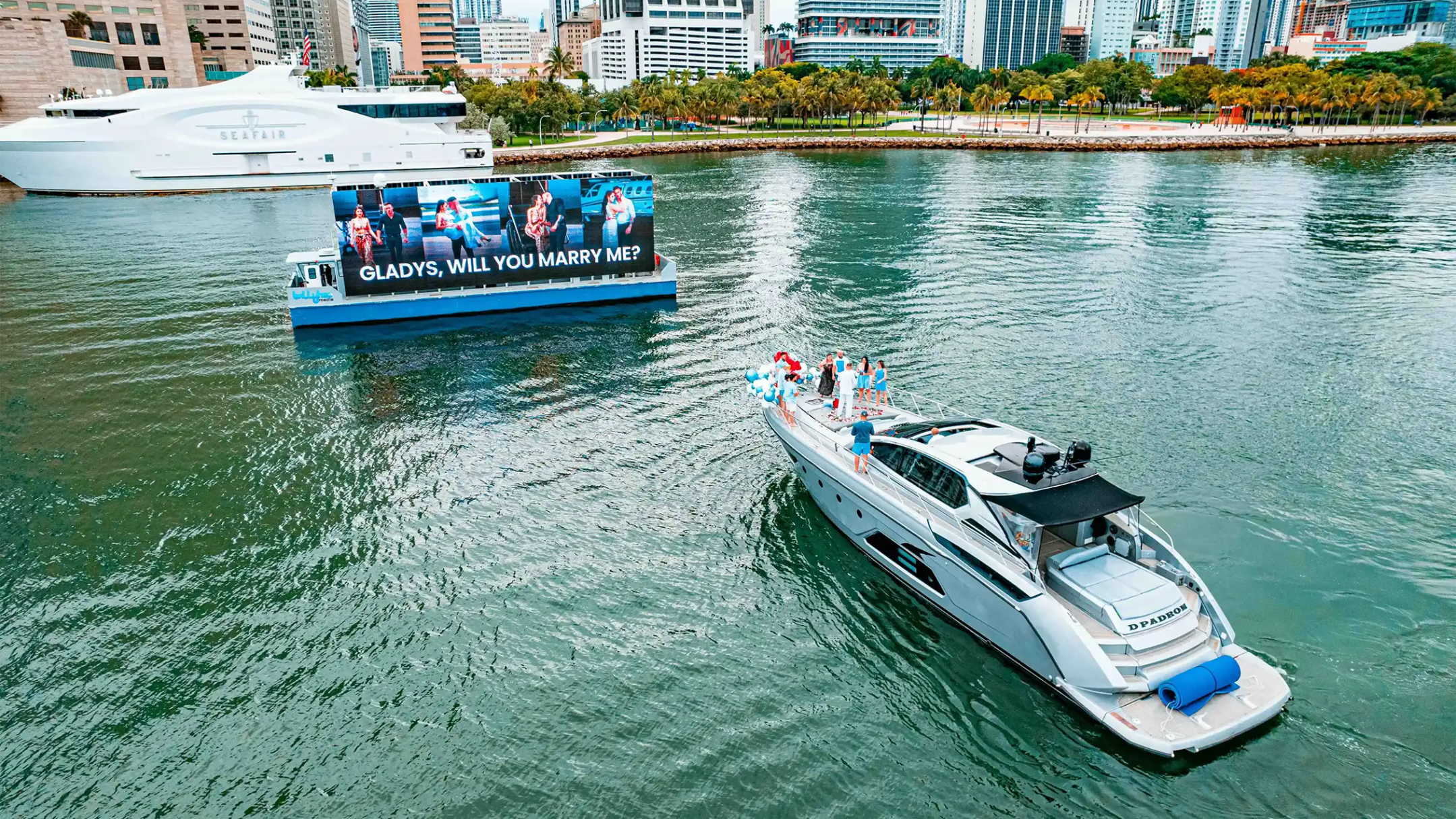 Drone aerial view of 64′ Atlantis Miami