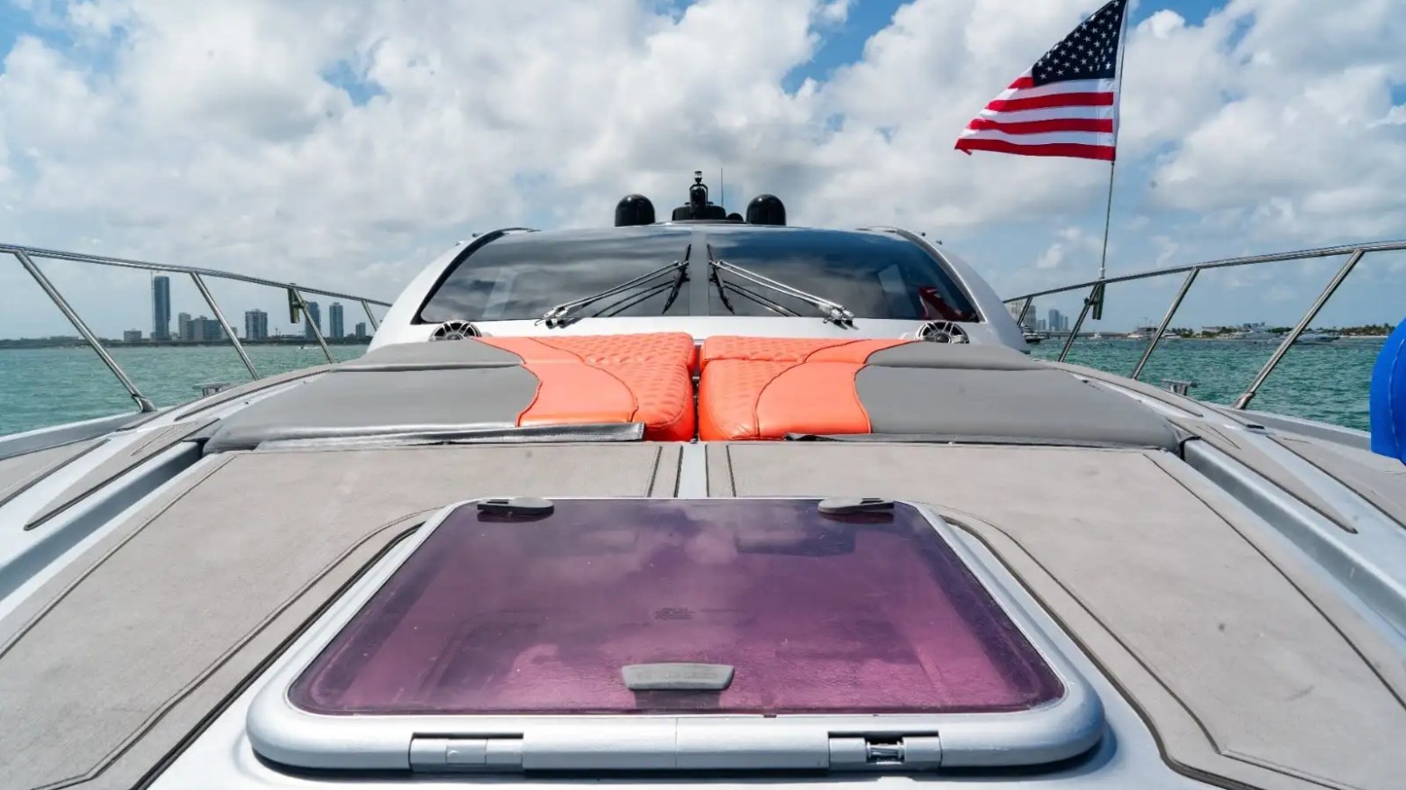 Bow sun-deck lounge on 64′ Atlantis Miami