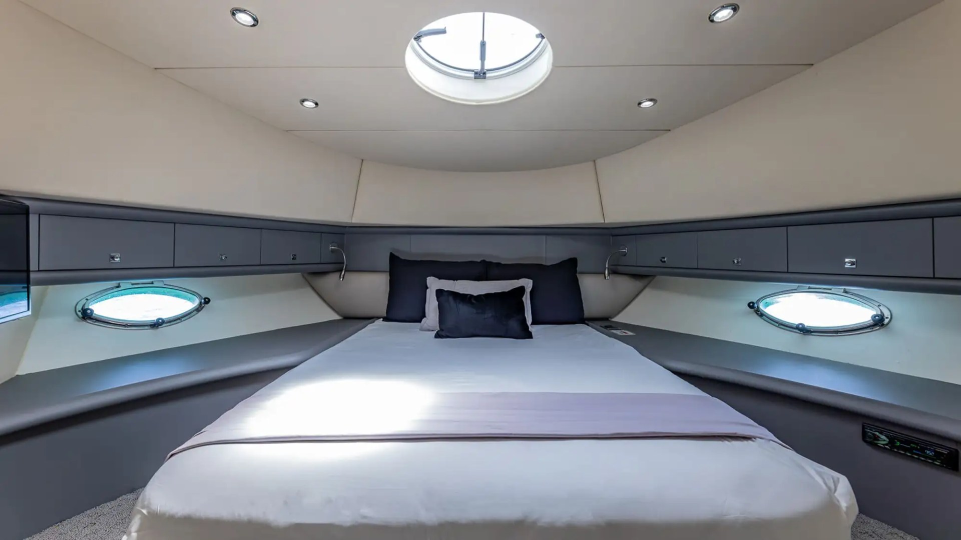 Master stateroom on 80′ Sunseeker Miami