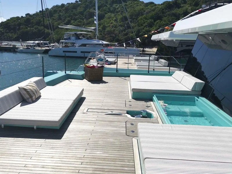 70' Sunreef yacht charter aft deck lounge jacuzzi
