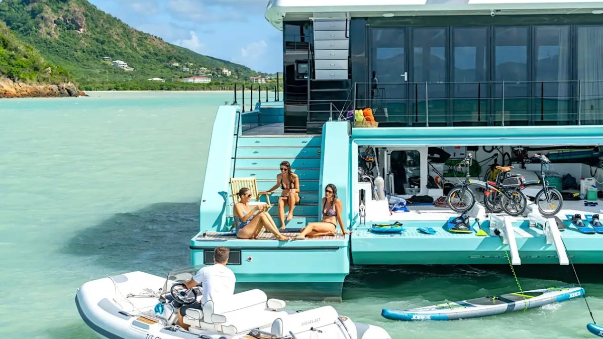 70' Sunreef yacht charter swim platform water toys tender