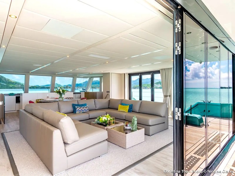 70' Sunreef yacht interior salon luxury seating ocean views