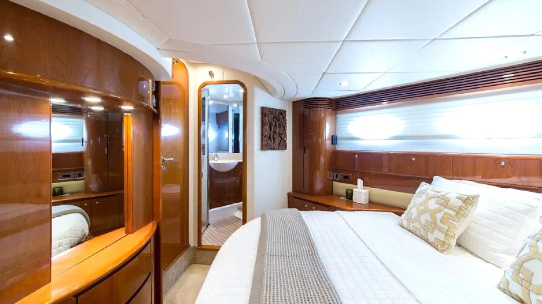 70' Princess yacht master stateroom luxury cabin Miami Beach yacht charter
