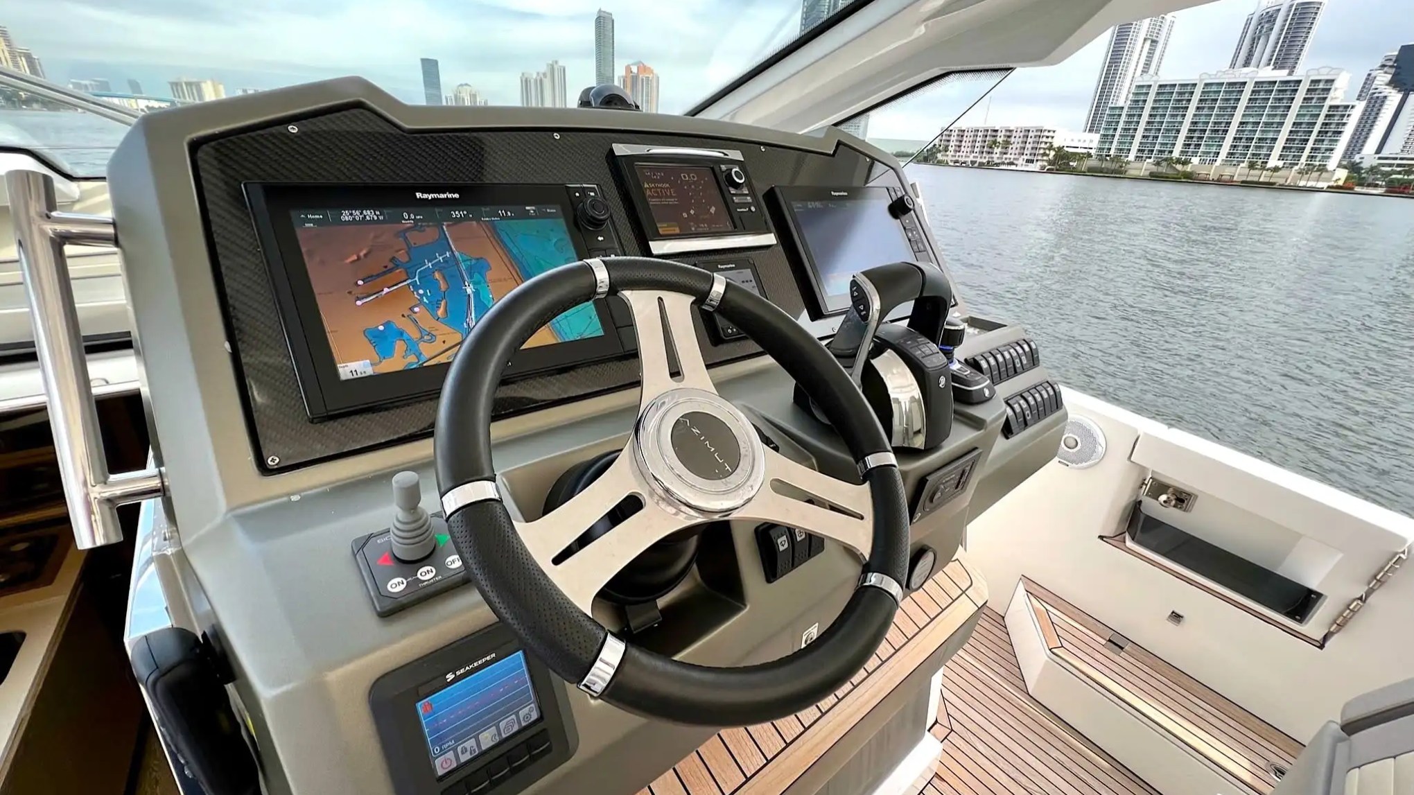 Close-up of helm station & modern controls