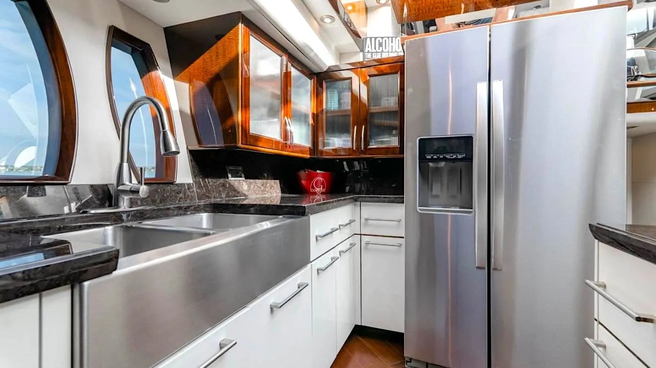 Galley counter and cabinetry on 80′ Lazzara Miami