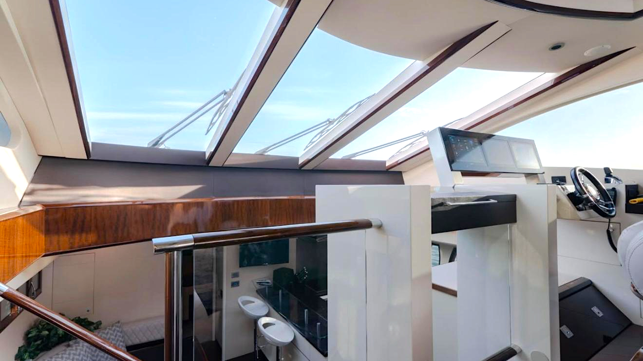 Interior helm station on 80′ Lazzara Miami