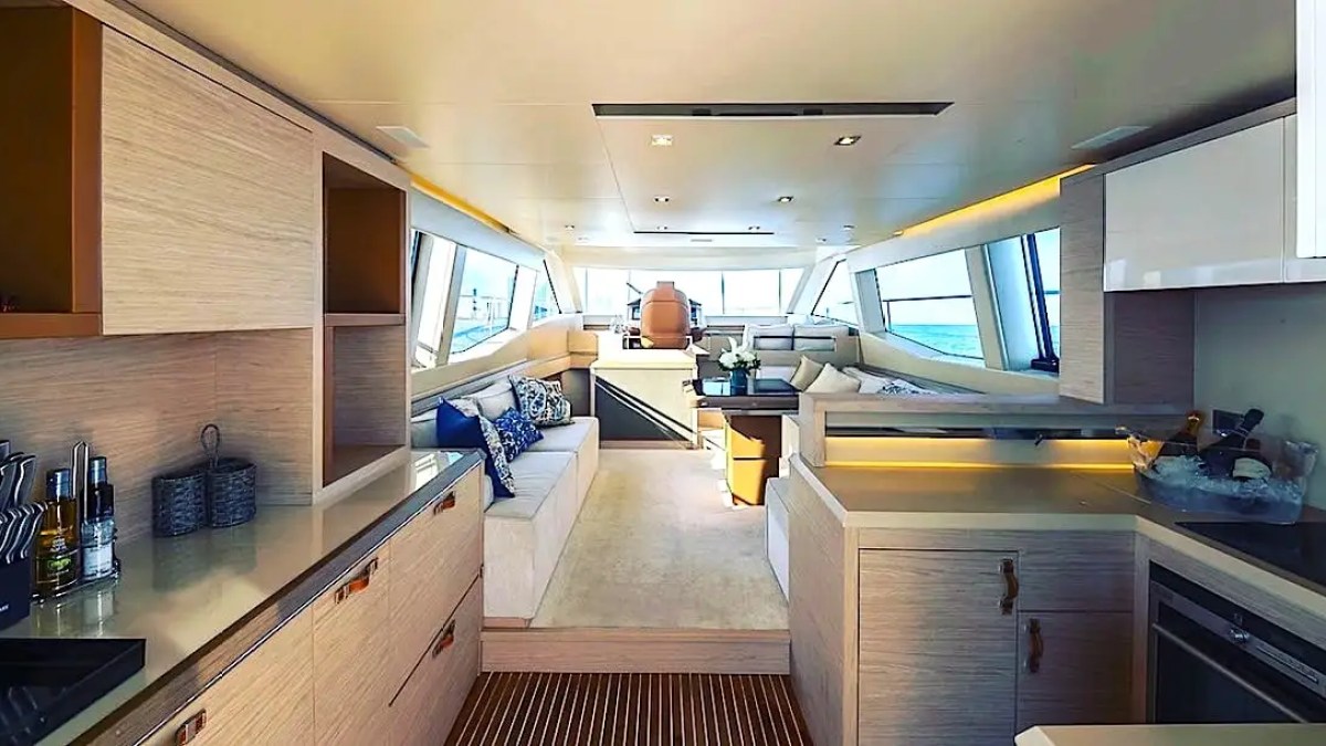 62′ Beneteau yacht interior galley and cabinetry