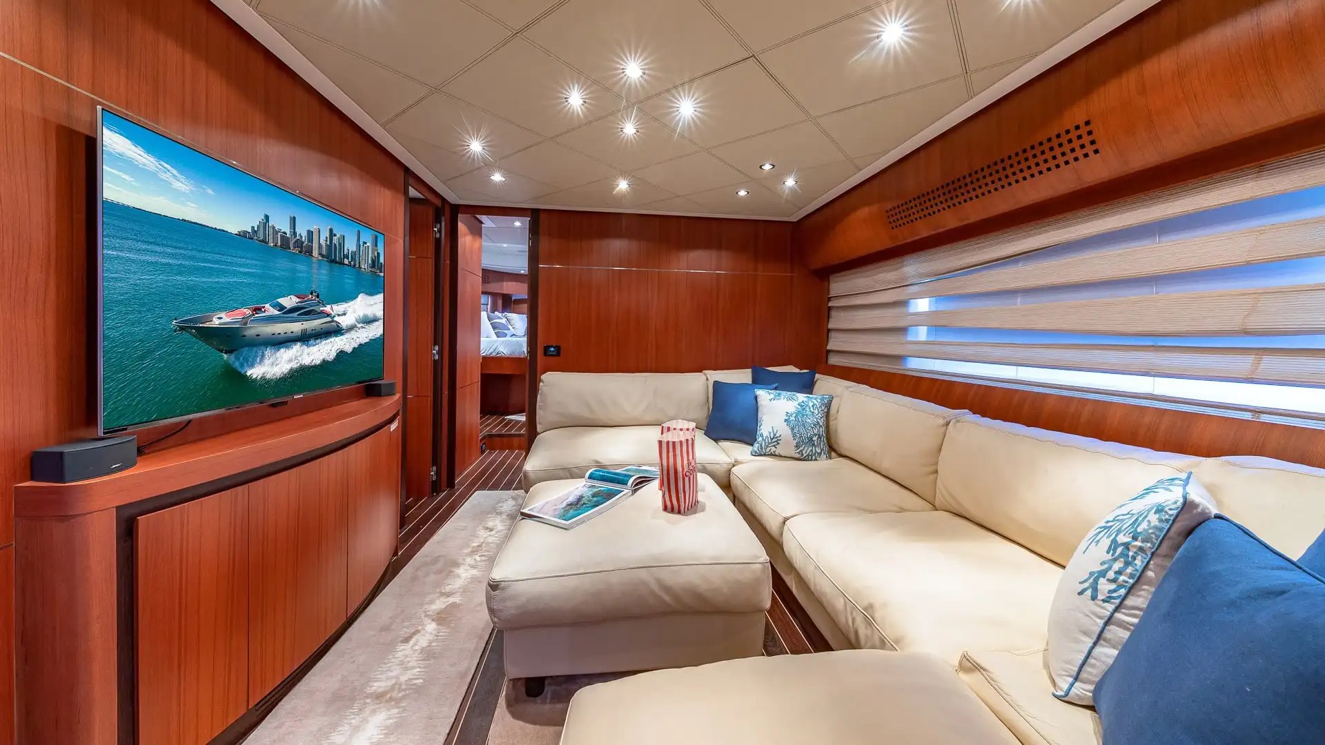 Salon wide-angle view on 90′ Pershing Miami