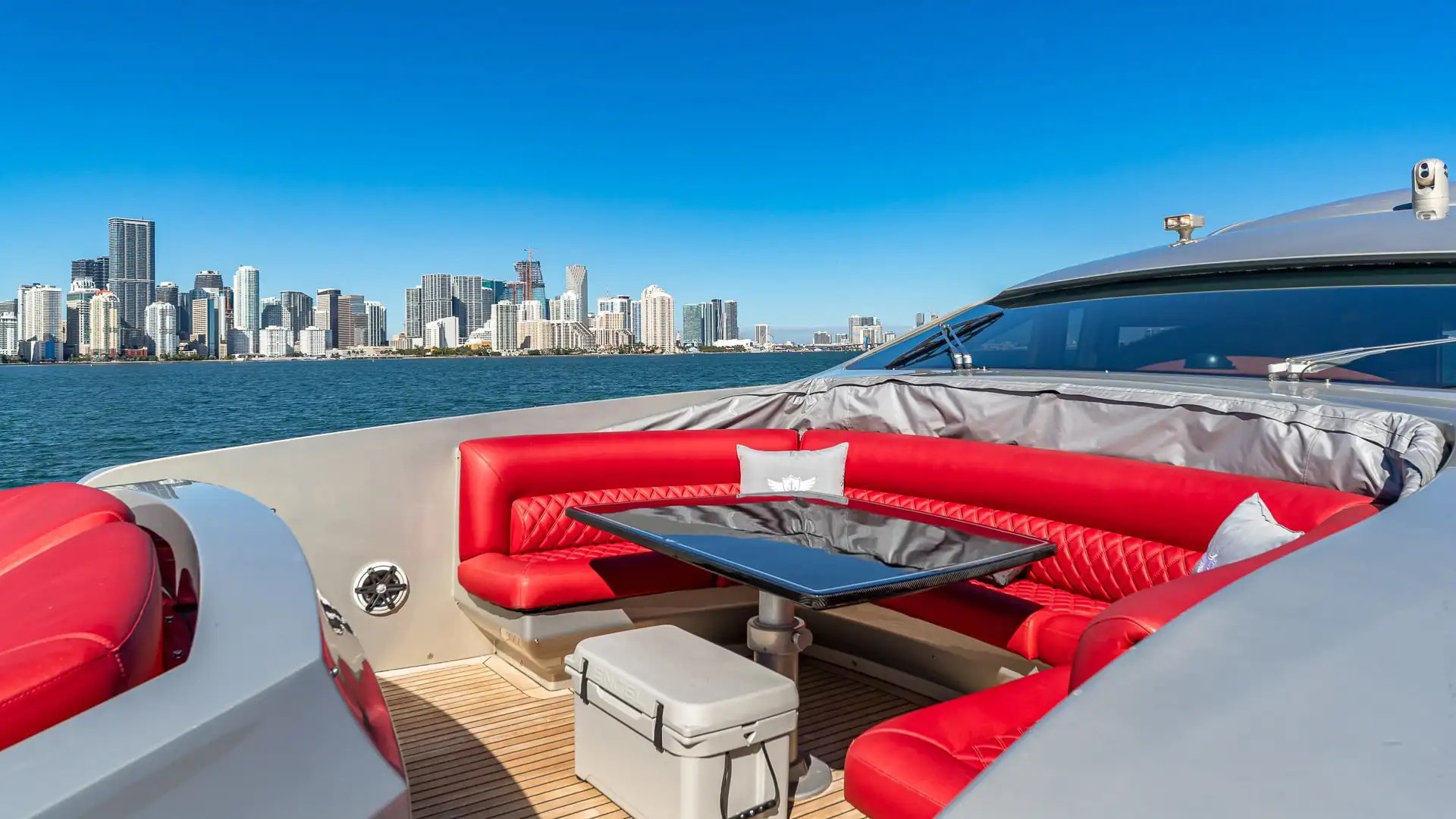 Forward bow deck view on 90′ Pershing Miami