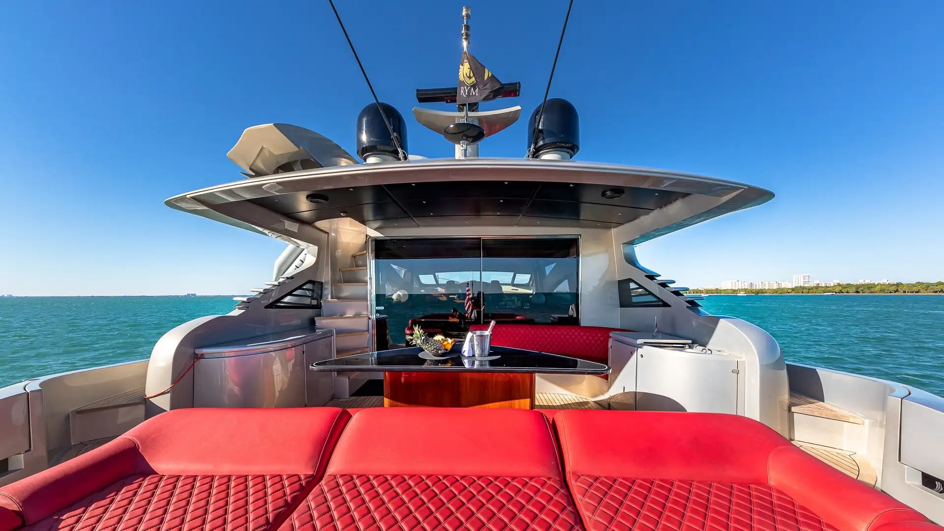 Aft deck lounge on 90′ Pershing Miami