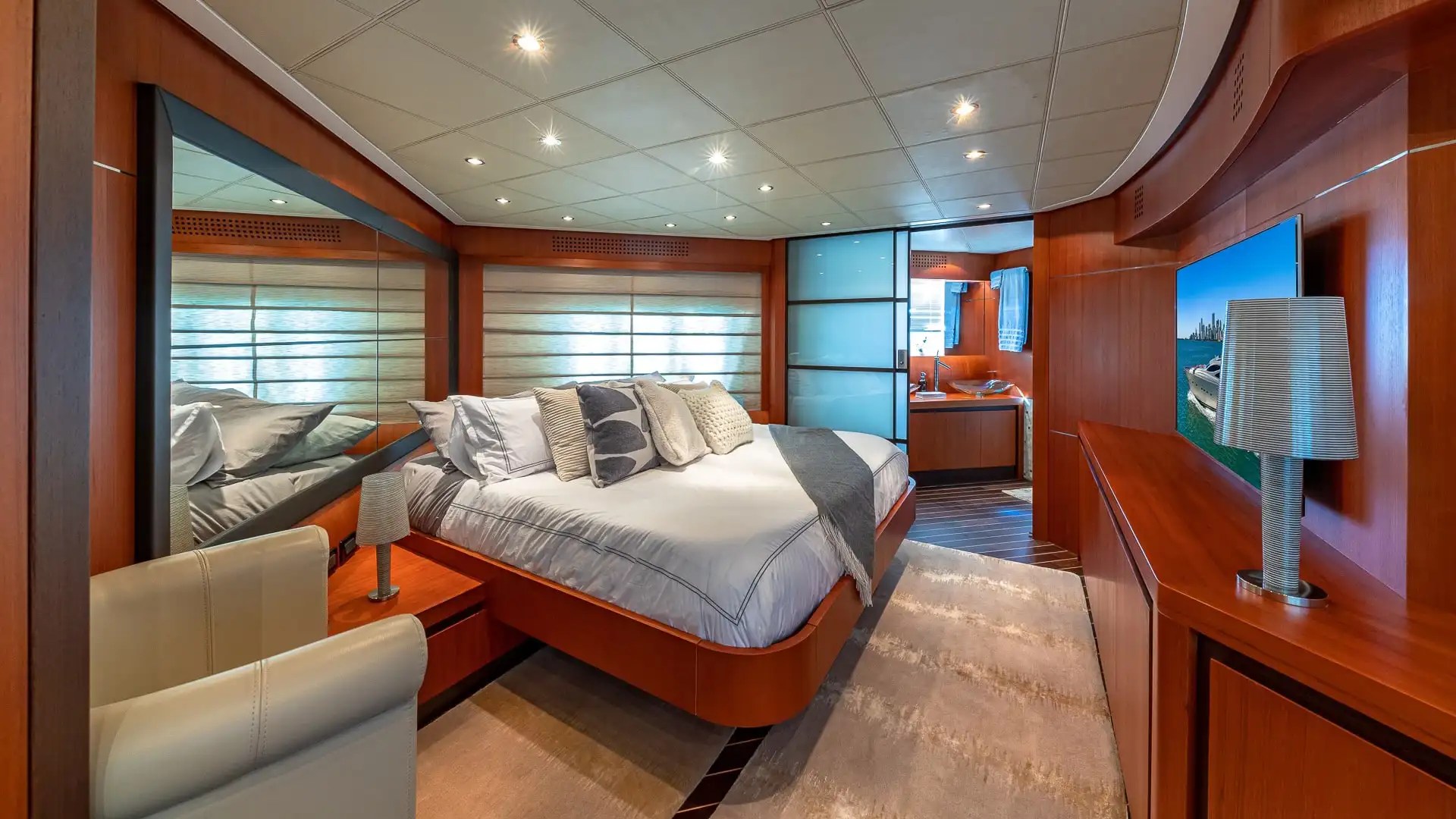 Master stateroom on 90′ Pershing Miami