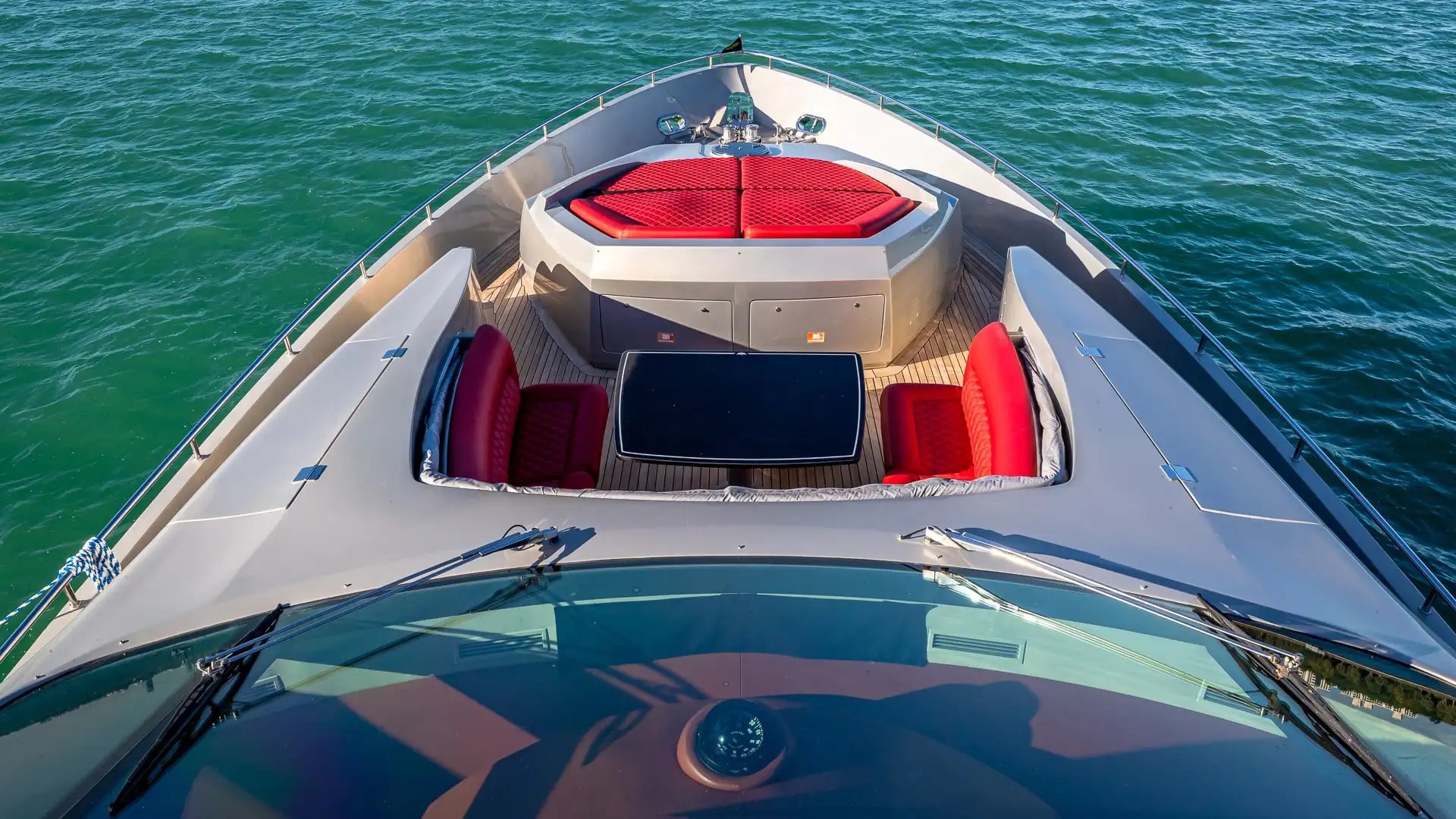 Bow sunpad lounging area on 90′ Pershing Miami