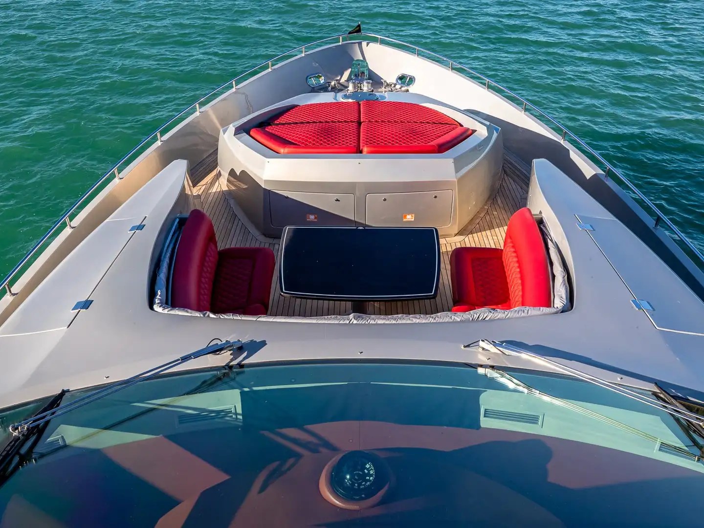 Bow sunpad lounging area on 90′ Pershing Miami