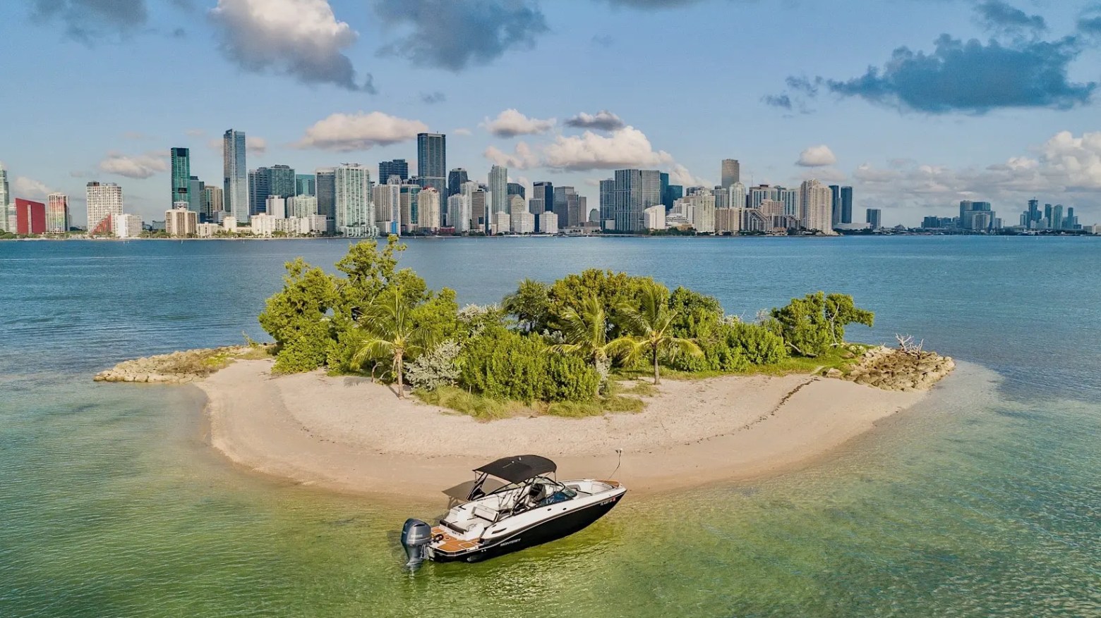 Sandbar anchor scene on 27′ Monterey Miami Beach
