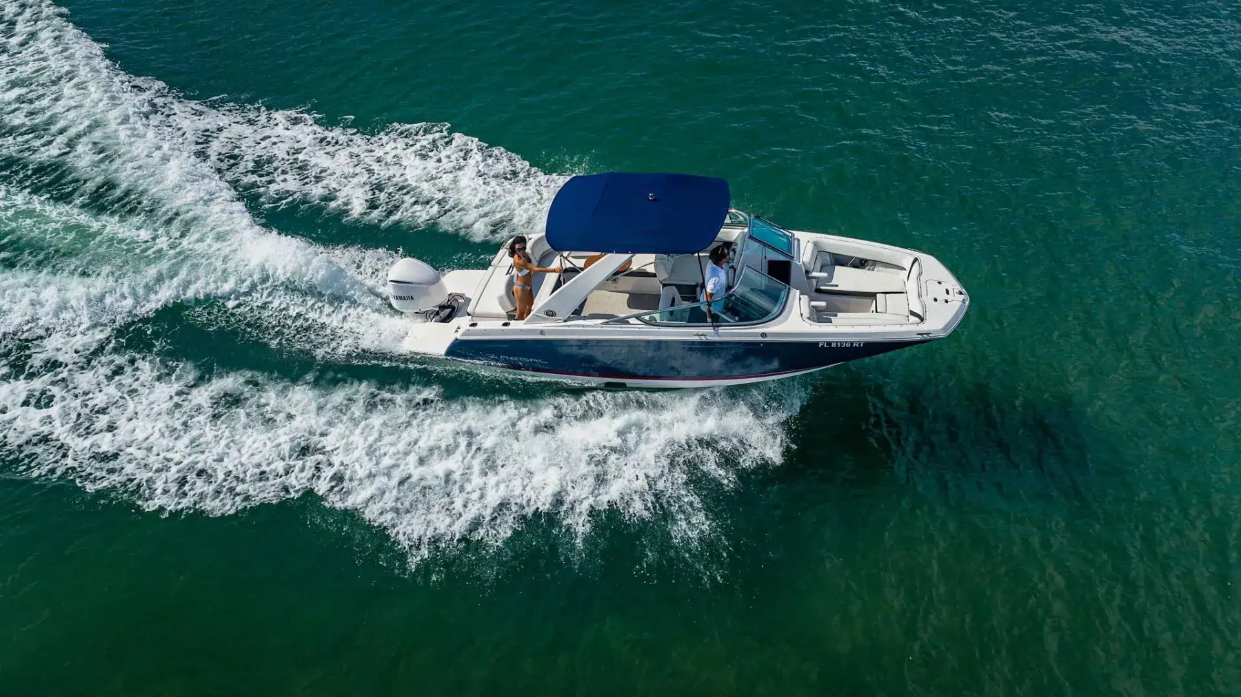 Aerial coastline pass of 27′ Regal Miami Beach
