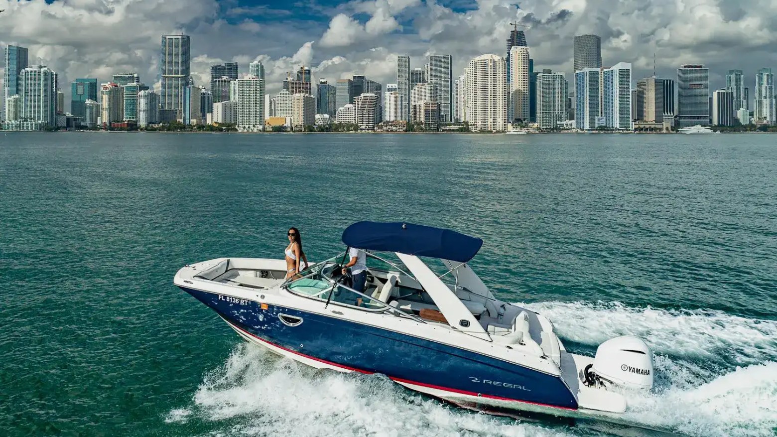 Drone aerial shot of 27′ Regal Miami Beach