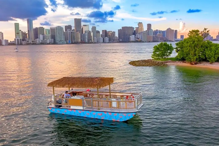 Mast and flag view under cruising on 30′ Tiki – Miami