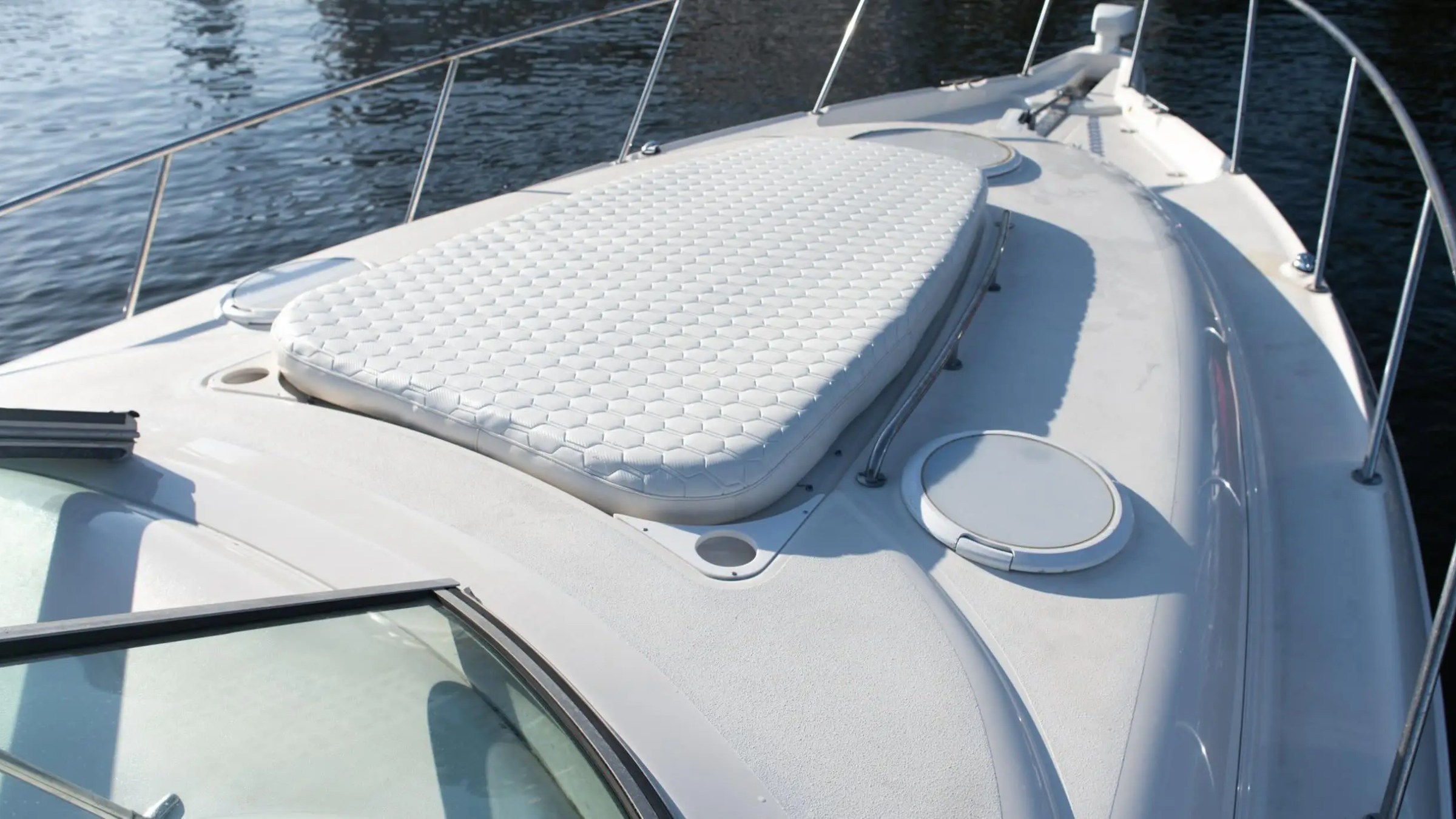 Bow seating facing skyline on 37′ Monterey Miami