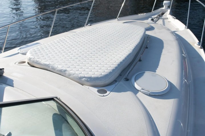 Bow seating facing skyline on 37′ Monterey Miami