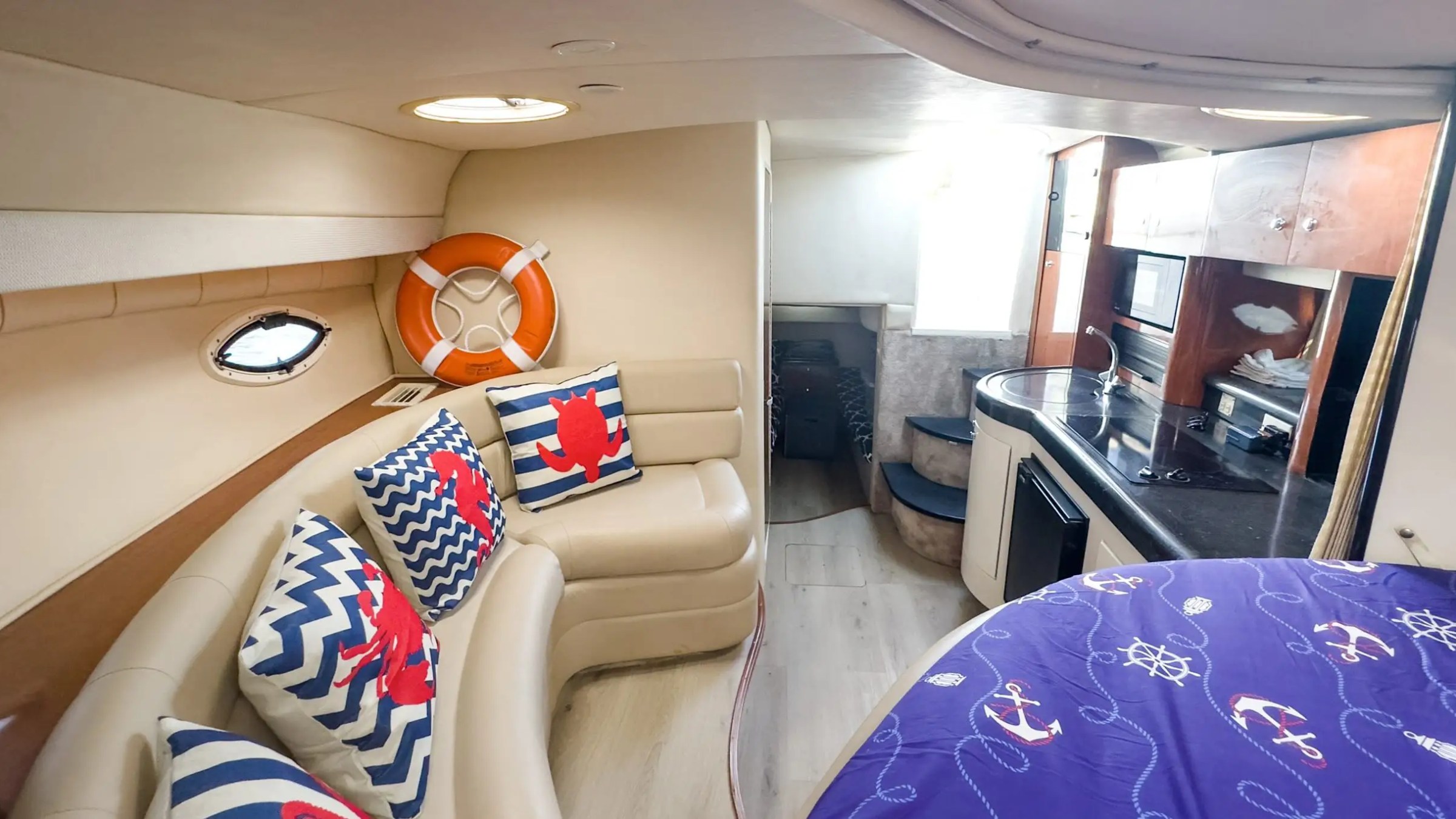 Lounge seating inside 37′ Monterey Miami