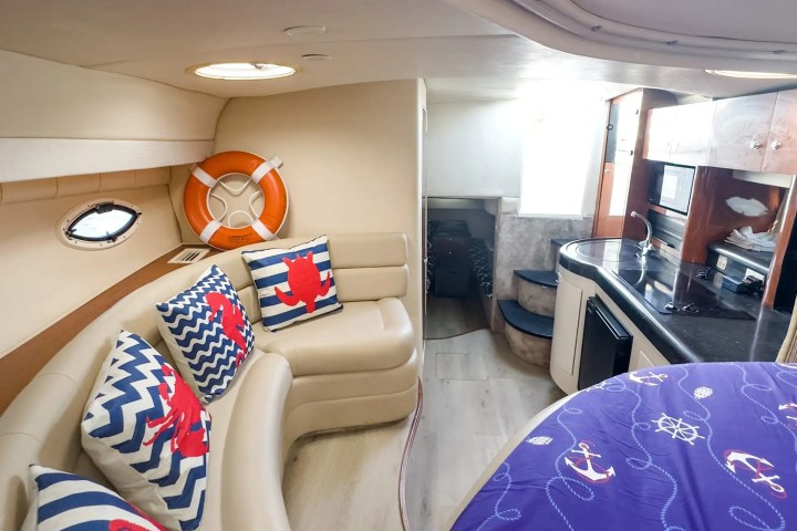 Lounge seating inside 37′ Monterey Miami