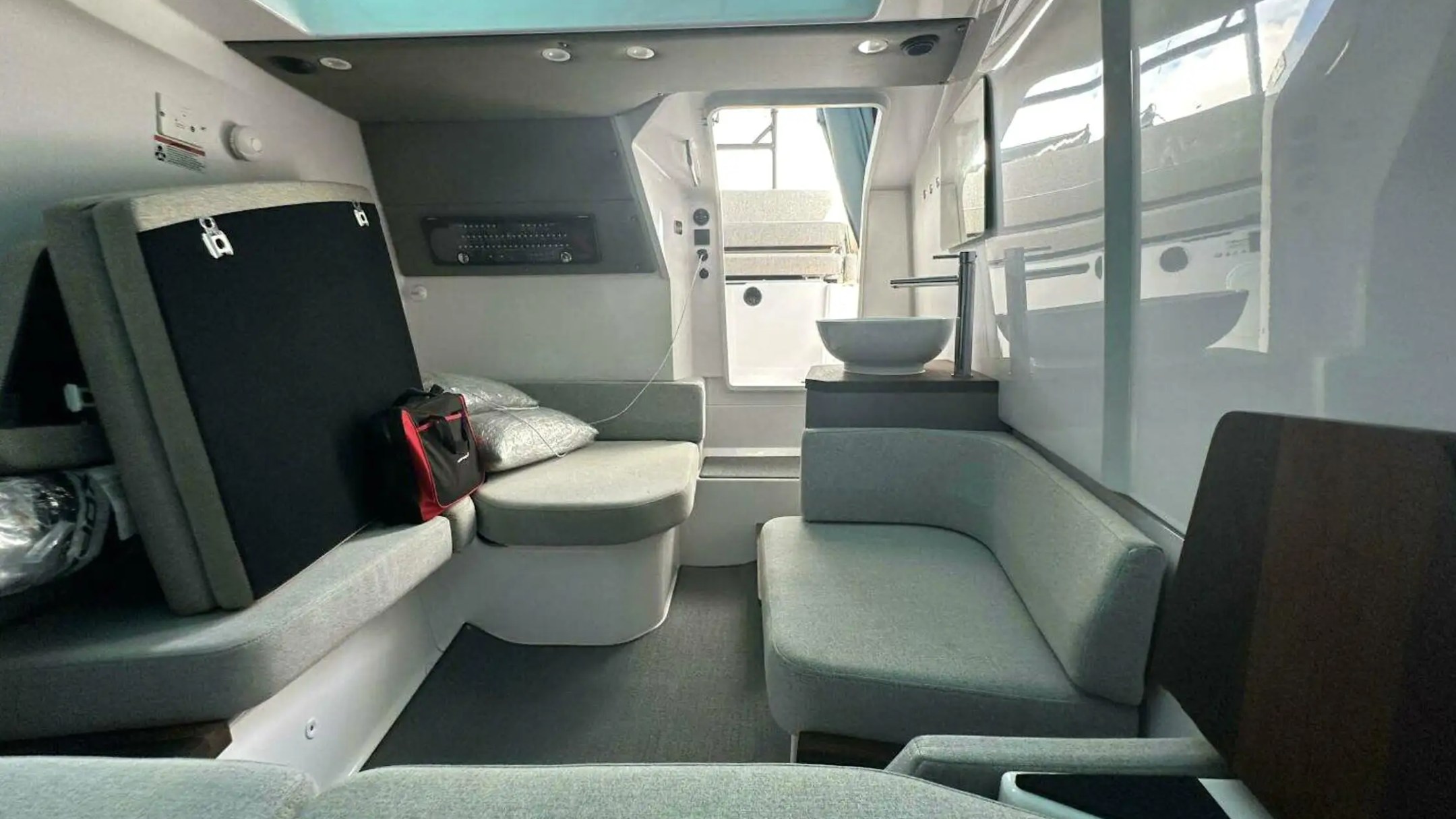 Cabin cushion detail on 38′ Axopar Miami