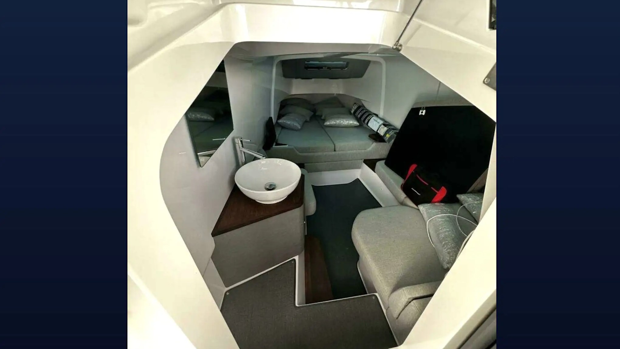 Cabin lounge area on 38′ Axopar Miami