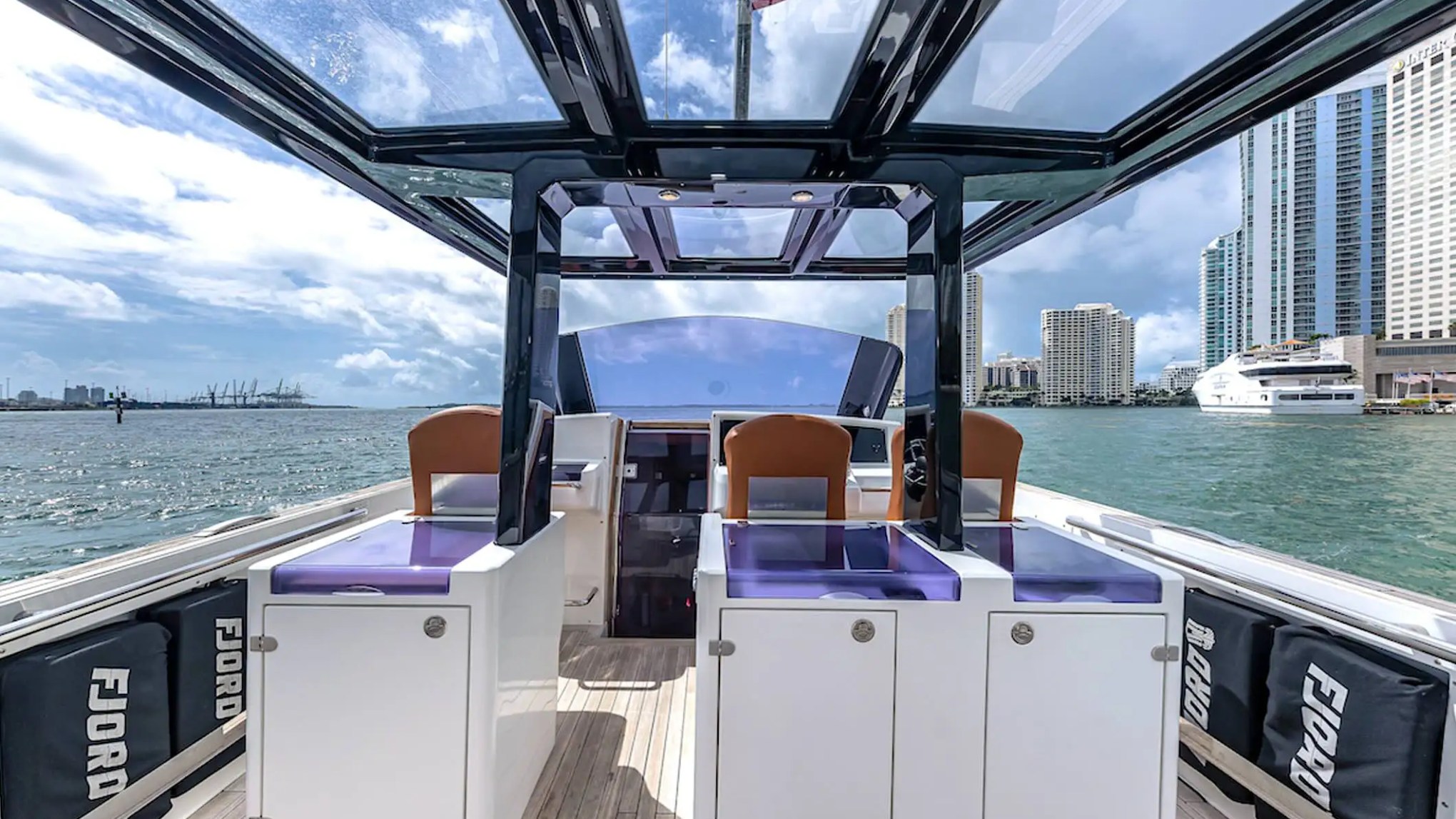 Cockpit refrigerator open on 40′ Fjord Miami Beach