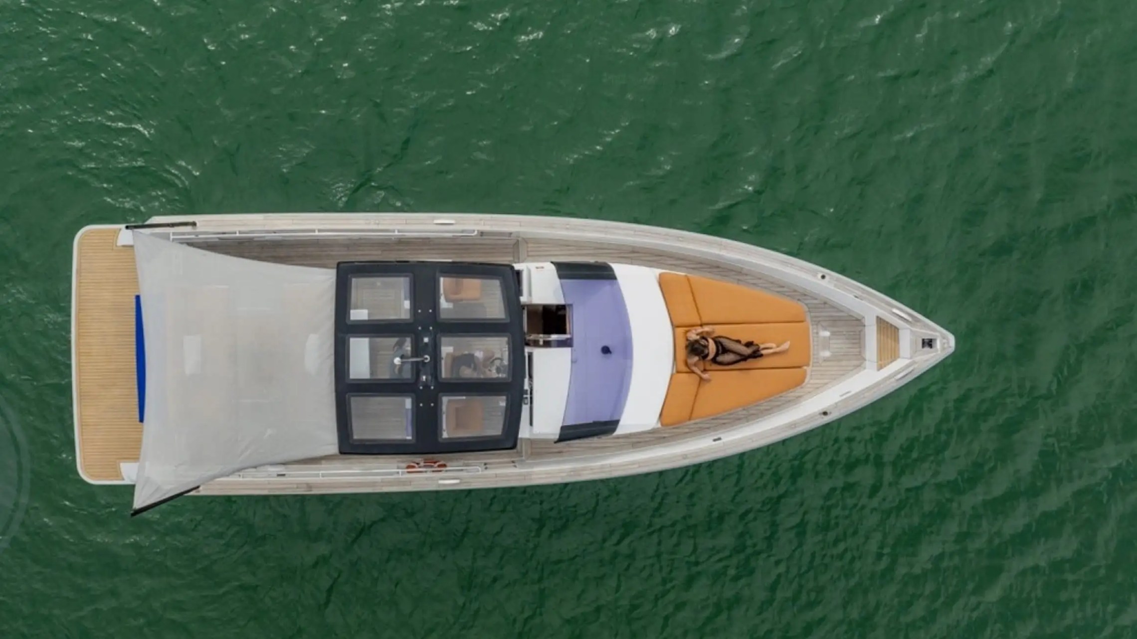 Drone aerial view of 40′ Fjord Miami Beach