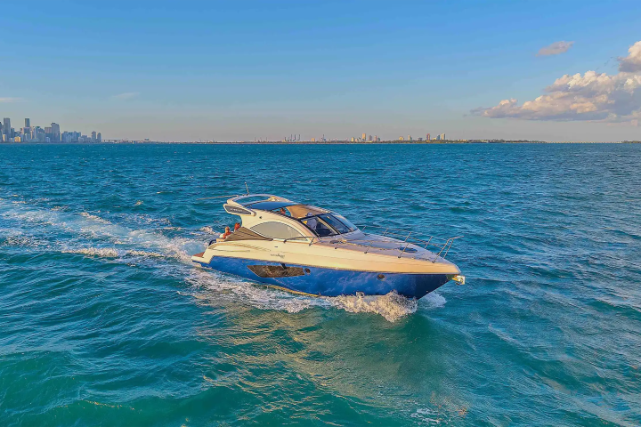 Aerial drone shot of 40′ Schaefer Miami underway