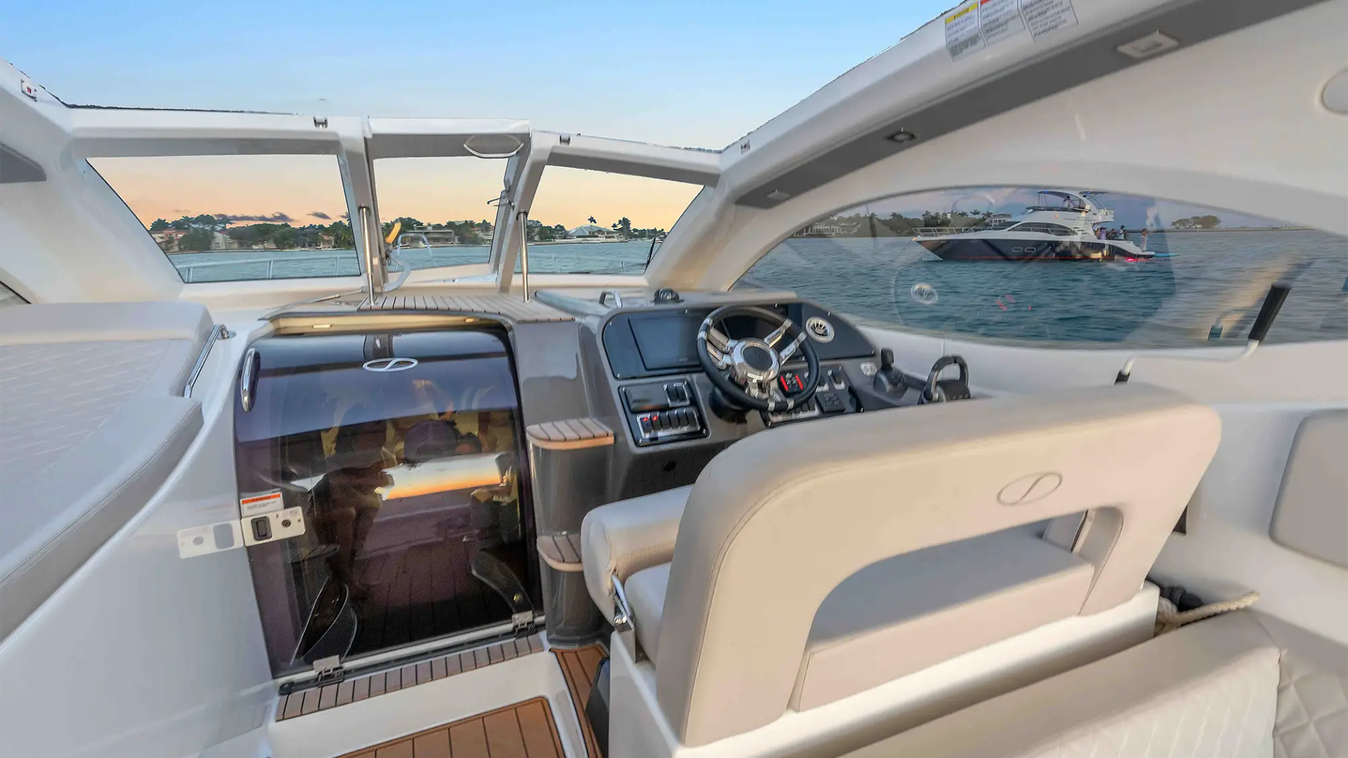 Helm station action on 40′ Schaefer Miami