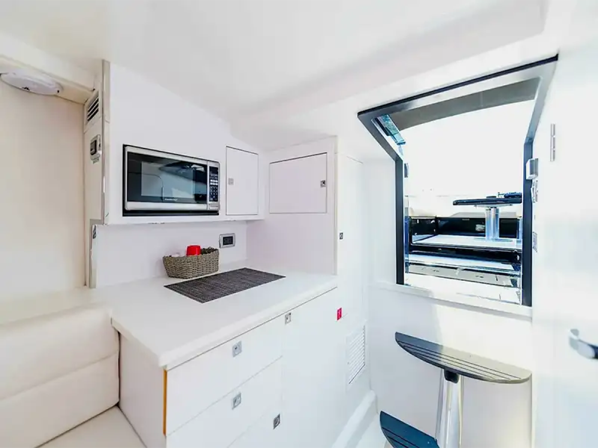 Galley setup on 40′ VanDutch Miami Beach