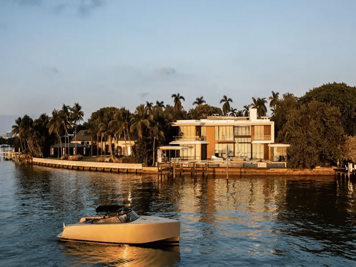 Forward aerial drone angle on 40′ VanDutch Miami Beach