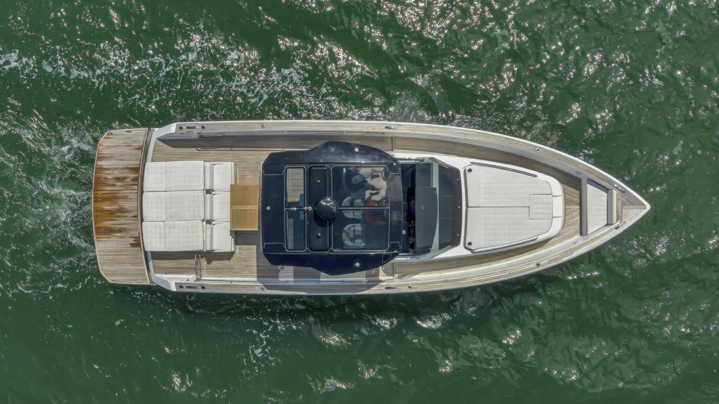 Drone overhead of 43′ Pardo anchored near sandbar