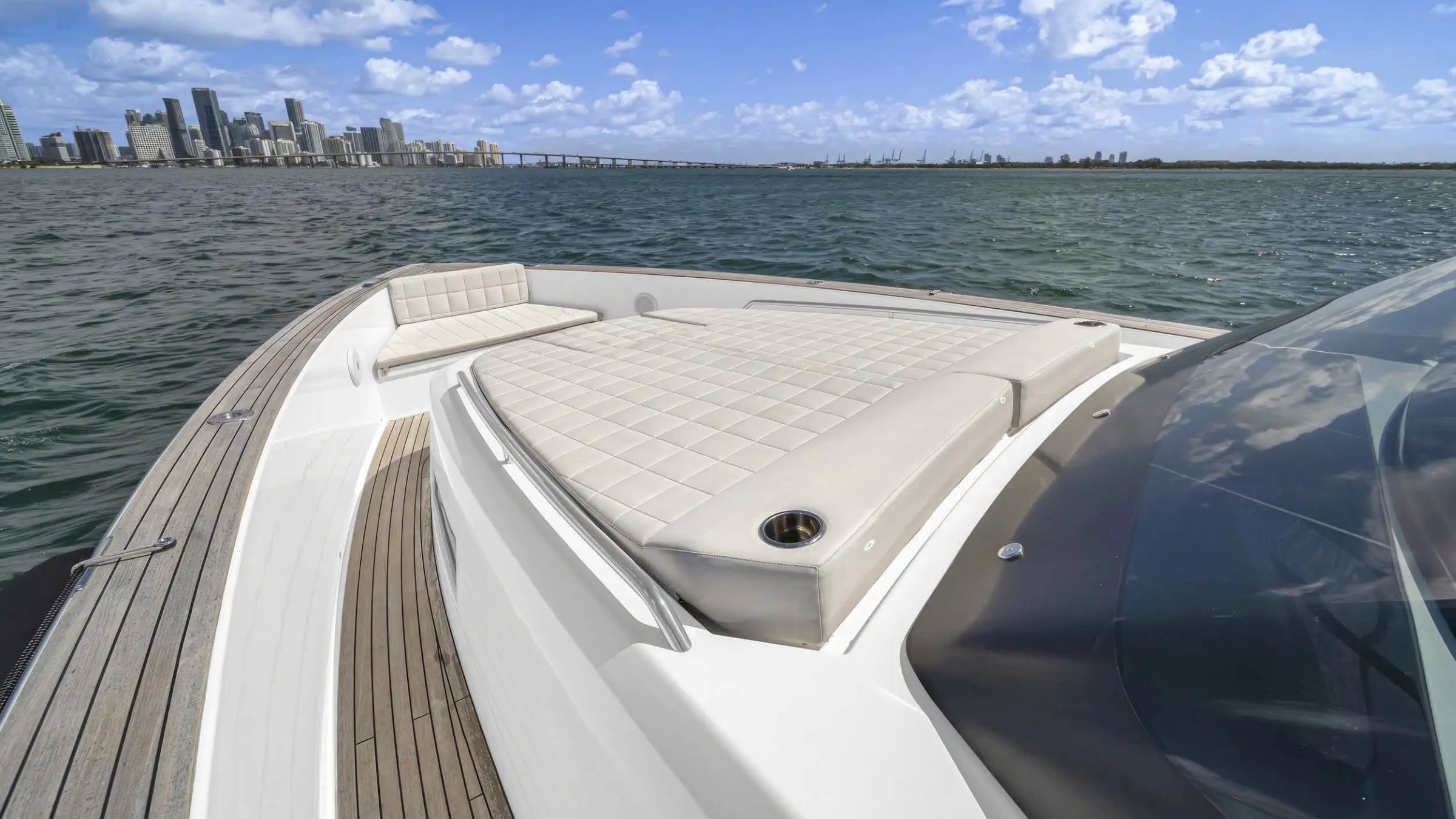 Bow view at dock with marina backdrop