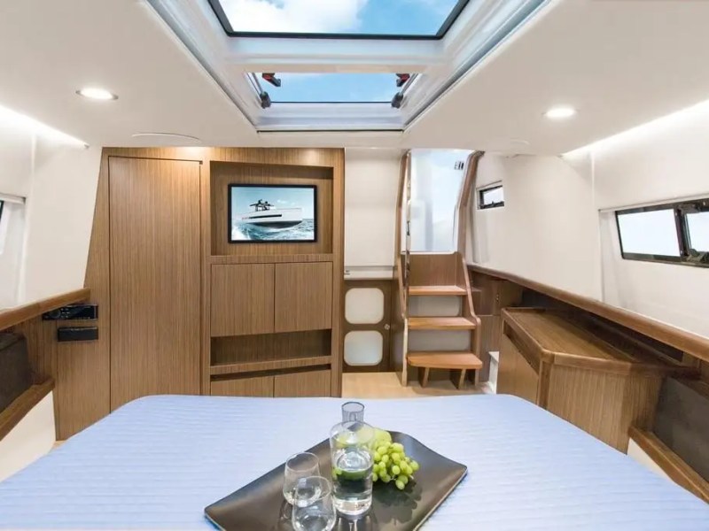 44′ Fjord boat interior dining area with table