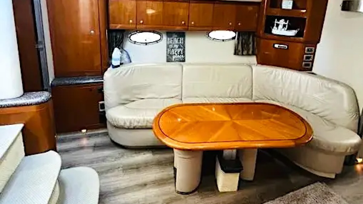 Sofa seating inside cabin on 48′ Formula Miami