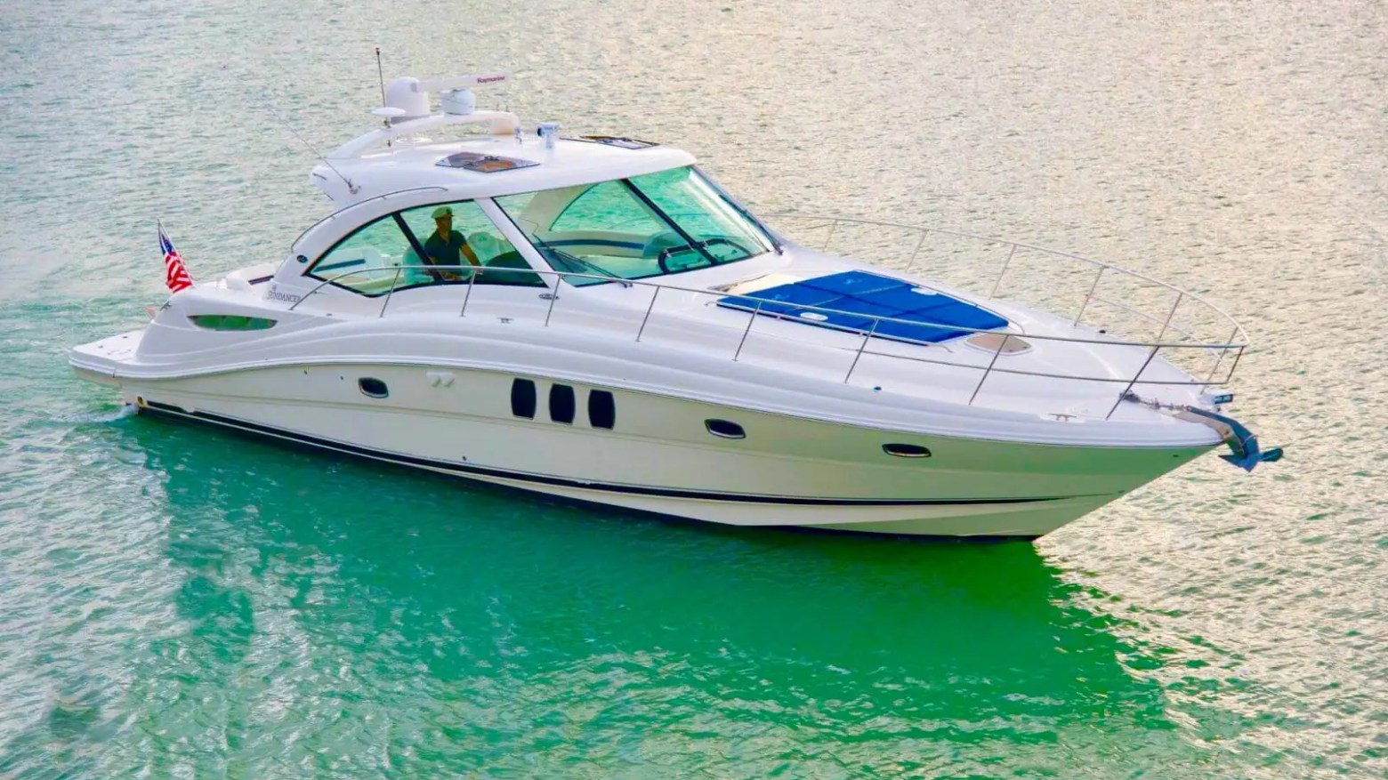 51′ SeaRay yacht drone shot anchored near Miami Beach