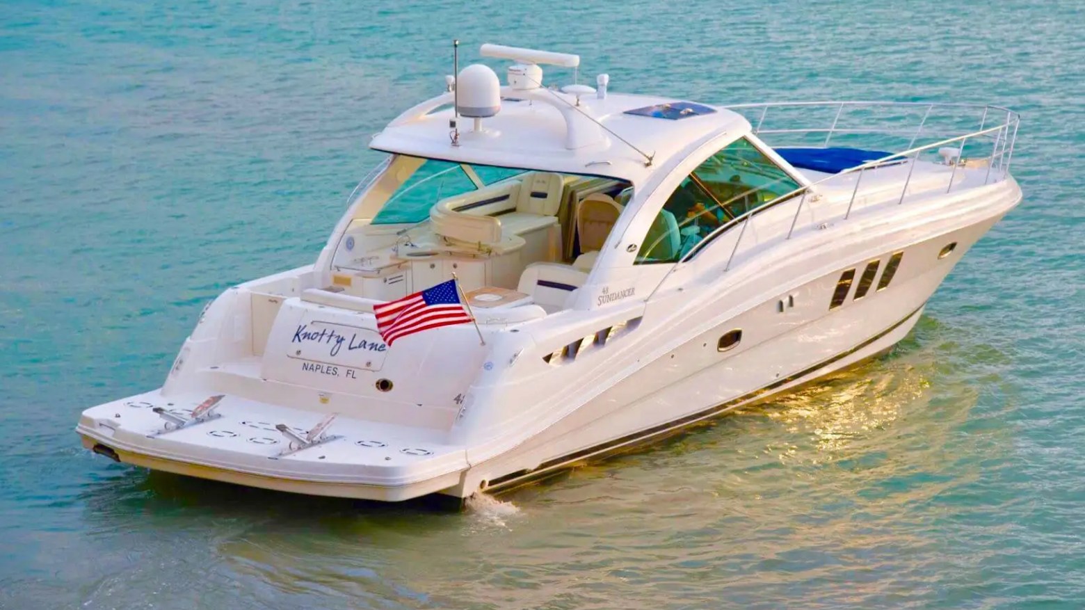51′ SeaRay yacht aerial view cruising Miami Beach boats