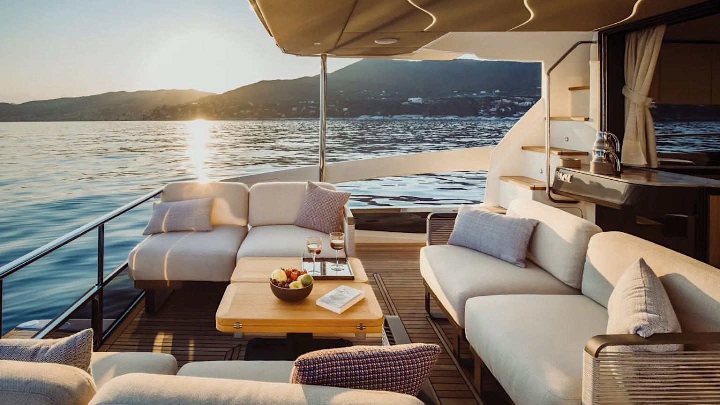 Aft lounge cushions and teak deck