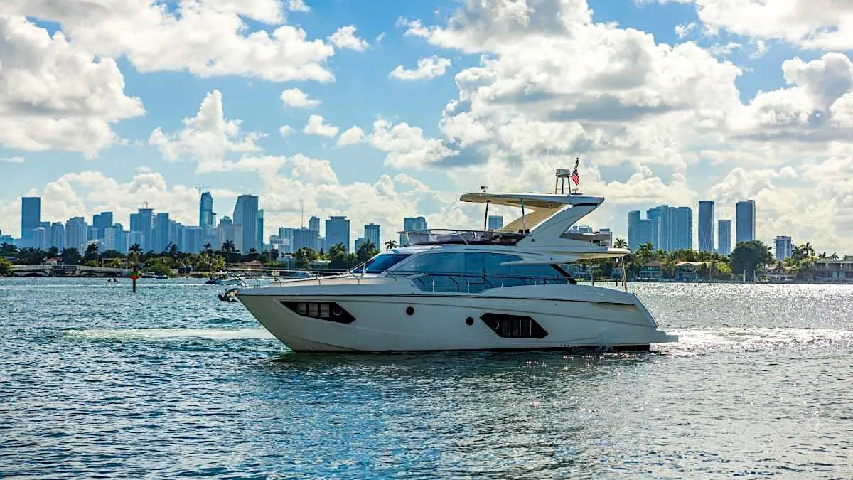 Cruising past Miami Beach on 52′ Absolute